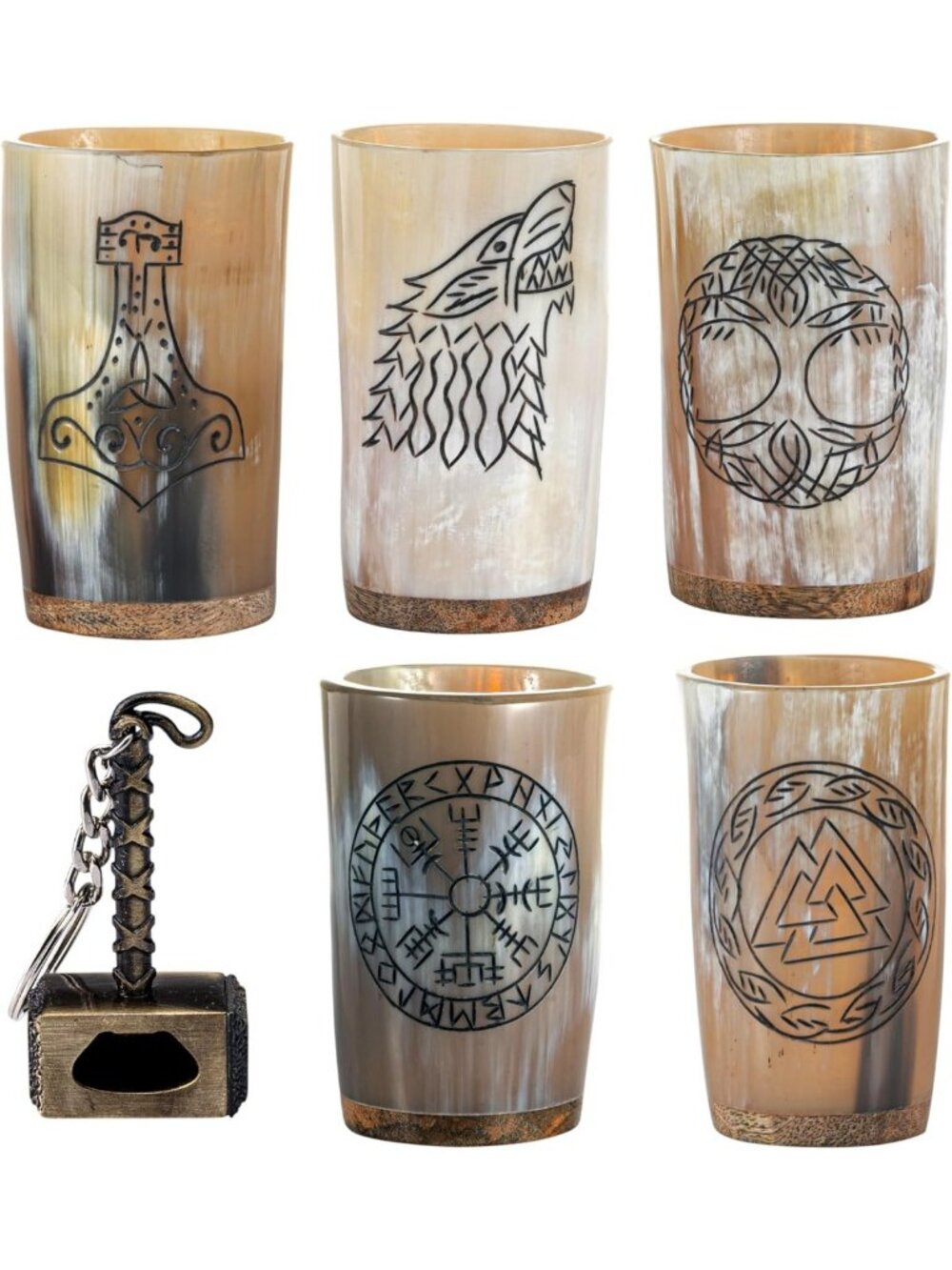 Viking Drinking Horn Mug Set of 5 - Unique Gifts for Men, Dad, Husband - Natural - Picture 6 of 6